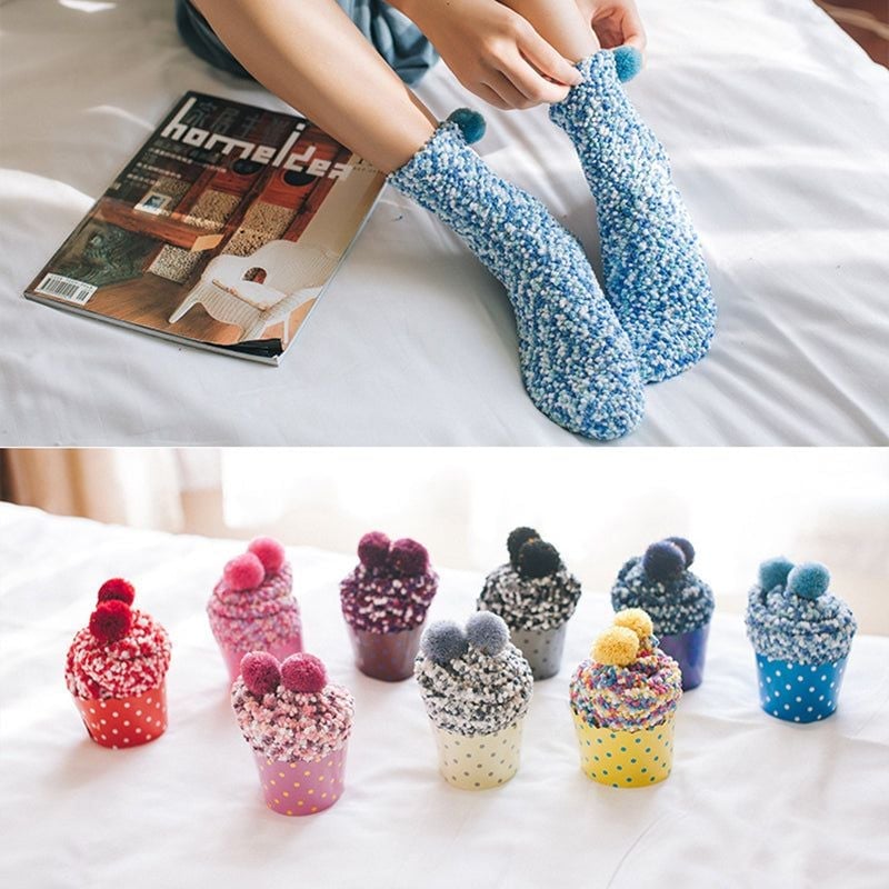 🍬Winter Fuzzy "Cupcakes" Socks WIth Gift Box